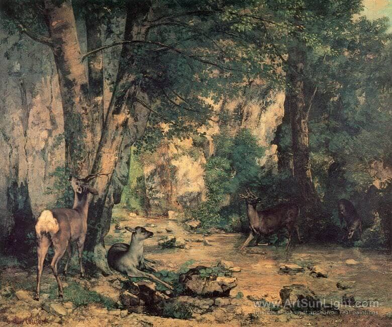 The Shelter of the Roe Deer at the Stream of Plaisir Fontaine Doubs by Gustave Courbet
